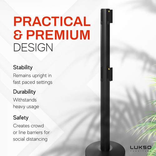 Lukso LUK40SDB Black 40" ADA Compliant Stanchion with Dual 10' Retractable Belt