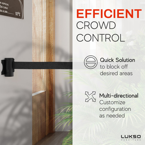 Lukso LUK6WMS Black Wall-Mount Stanchion with 6.5' Black Retractable Belt