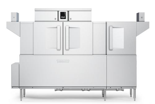 Hobart CL86-DWR+BUILDUP Low Temp Conveyor Dishwasher With Booster Heater 0.39 Gallon and Rack Stainless Steel Enclosure Panels