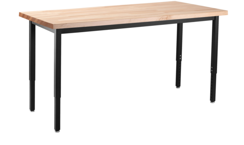 National Public Seating HDT3-3072B 72" W x 30" D Rectangular Wood Butcherblock Top Heavy Duty Steel Table