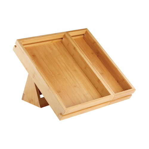 Rosseto SB111 3-Piece Natural Finish Bamboo Double Medium Rectangular Natura Tray and Stand Set
