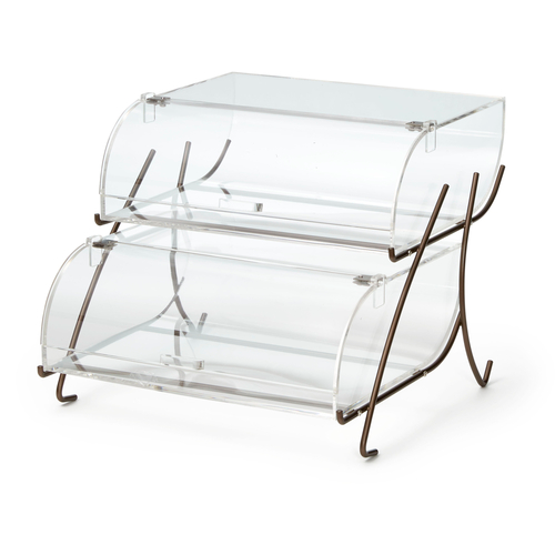 Rosseto BK022 22.4" x 15" x 13" H 2 Tier Rectangular Clear Acrylic Curved Front Bakery Case