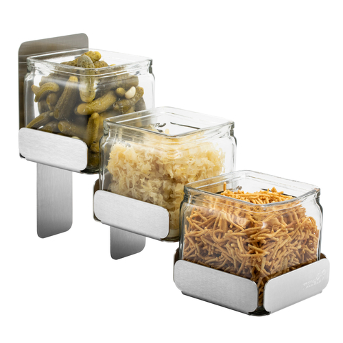 Rosseto SM324 3 Glass Jars Silver Stainless Steel Condiment Station