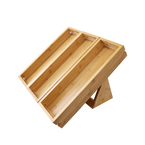 Rosseto SB113 4-Piece Natural Finish Bamboo Medium Rectangular Natura Tray and Stand Set