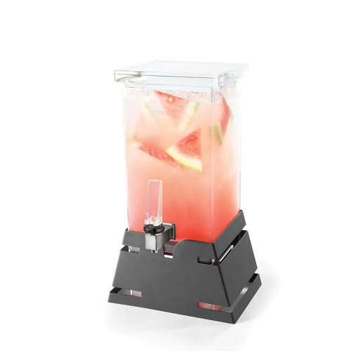 Rosseto LD142 1 Gal. Clear Acrylic Square with Black Matte Stainless Steel Pyramid Base Beverage Dispenser