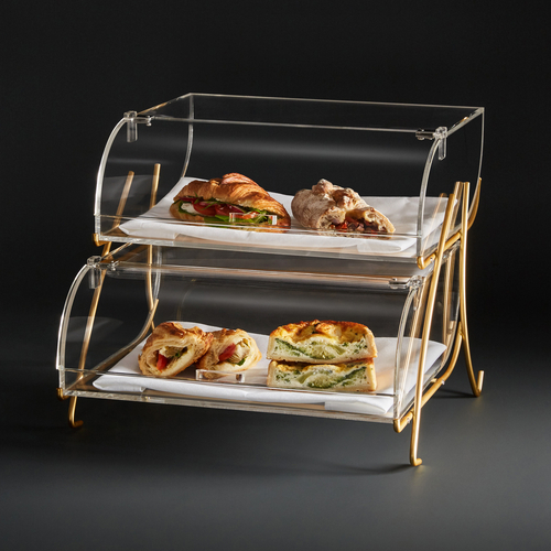 Rosseto BK020 22.4" x 23.25" x 15" H 2 Tier Rectangular Clear Acrylic Curved Front Bakery Case