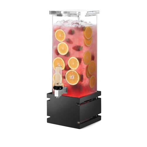 Rosseto LD121 2 Gal. Clear Acrylic Square with Black Gloss Bamboo Base Beverage Dispenser