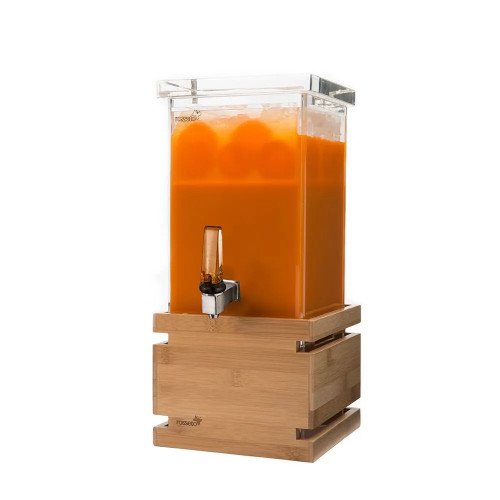 Rosseto LD116 1 Gal. Acrylic Square with Natural Bamboo Base Beverage Dispenser