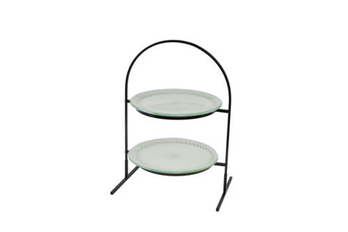 Rosseto GST08WFP 15.4" x 12.8" x 21.7" H Round Stainless Steel 2-Tier Display Stand