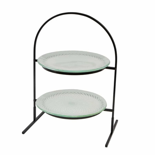 Rosseto GST08WFP 15.4" x 12.8" x 21.7" H Round Stainless Steel 2-Tier Display Stand