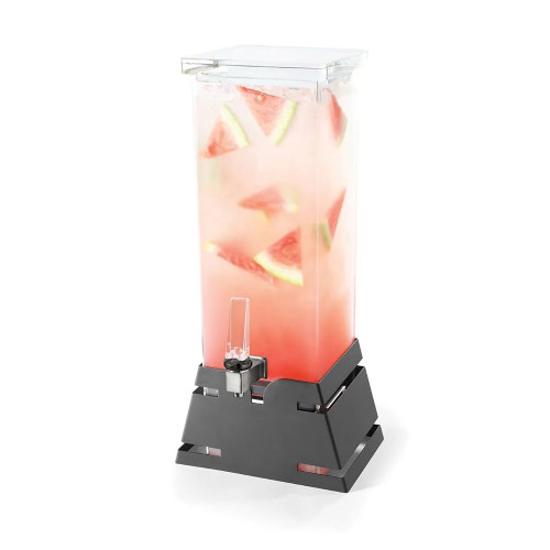 Rosseto LD144 2 Gal. Clear Acrylic Square with Black Matte Stainless Steel Pyramid Base Beverage Dispenser