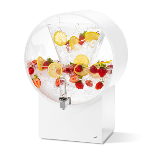 Rosseto LD182 5 Gal. White Acrylic Barrel Lucid Beverage Dispenser