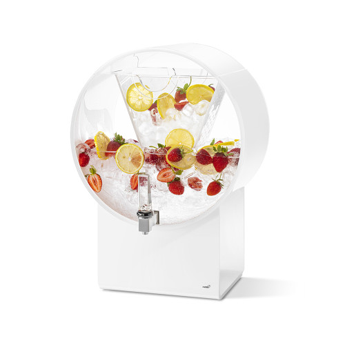 Rosseto LD182 5 Gal. White Acrylic Barrel Lucid Beverage Dispenser