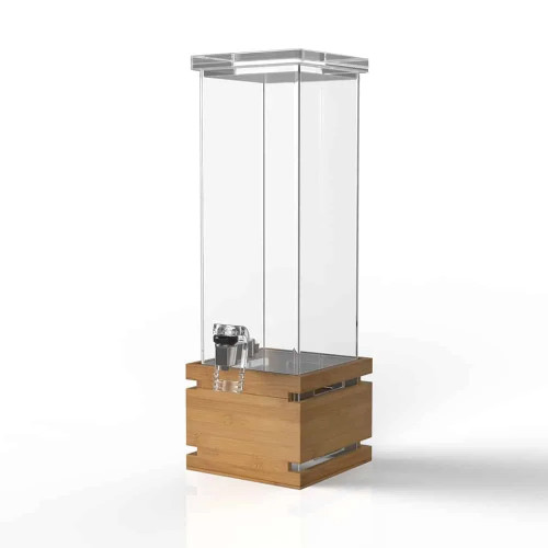 Rosseto LD112 2 Gal. Acrylic Square with Natural Bamboo Base Beverage Dispenser