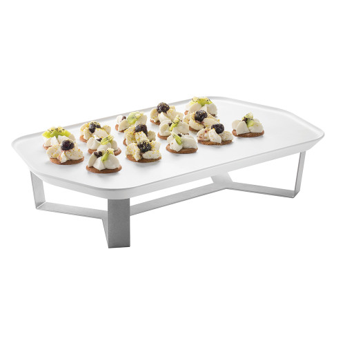 Rosseto SM271 Silver Stainless Steel Rectangular with White Melamine Tray Forme Tray and Riser Set