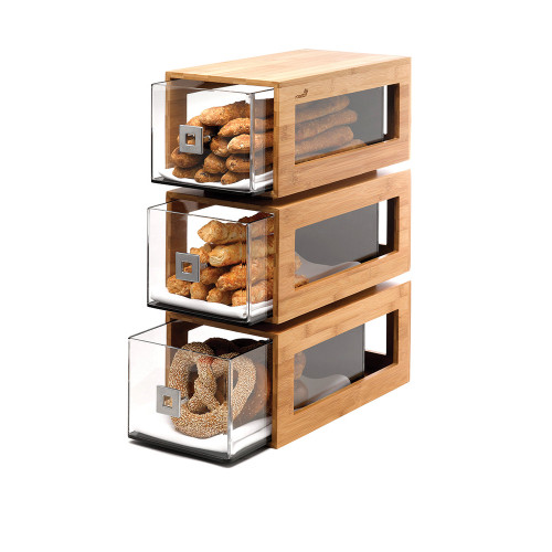 Rosseto BD104 8" x 15" x 21.4" H 3 Clear Acrylic Drawers and Bamboo with Natural Finish Countertop Bakery Column