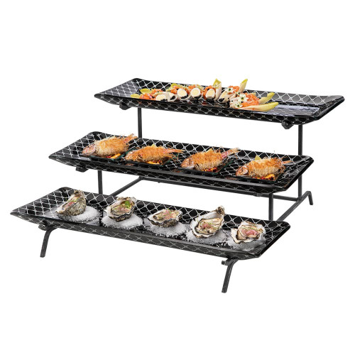 Rosseto GST01BFP 22.5" x 22.6" x 9.25" H Black Rectangular Metal 3-Tier Display Stand