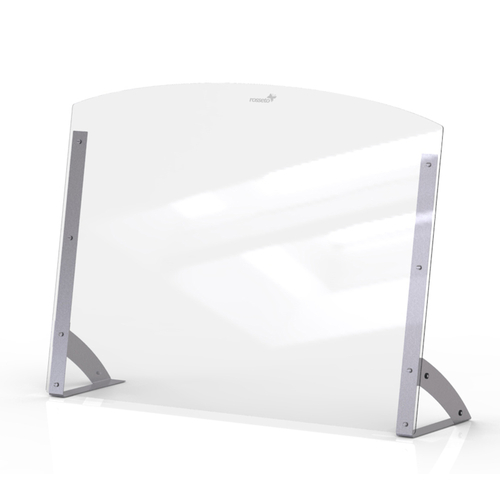 Rosseto AG202 48" W x 35.7" H Clear Acrylic Avant Guarde Shield + Serve Buffet Sneeze Guard with Stainless Steel Support