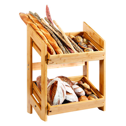Rosseto BD136 21.2" x 12.8" x 27.63" Rectangular Bamboo 2-Tier Natura Tray and Stand System