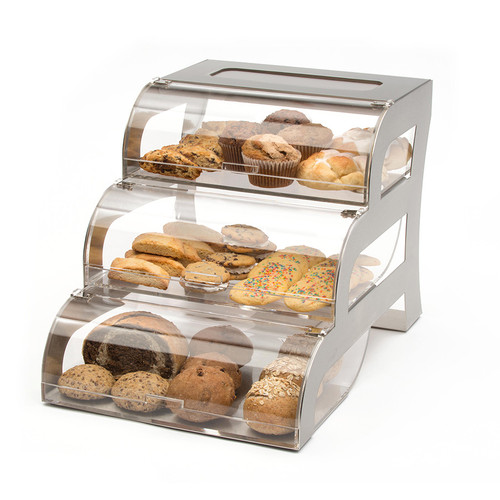 Rosseto BK010 15.25" x 23.25" x 15.5" H 3 Tier Rectangular Acrylic Drawers Stainless Steel Frame Bakery Case