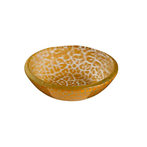 Rosseto GLS054M 4.1" W x 1.2" H Mustard Handmade Glass Round Foglia Mini Bowl (12 per Set)
