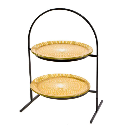 Rosseto GST08GFP 15.4" x 12.8" x 21.7" H Round Stainless Steel 2-Tier Display Stand