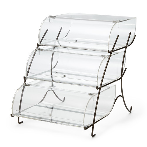 Rosseto BK023 22.4" x 15" x 17.2" H 3 Tier Rectangular Clear Acrylic Curved Front Bakery Case