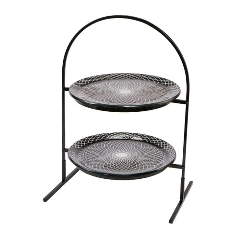 Rosseto GST08BFP 15.4" x 12.8" x 21.7" H Black Round Stainless Steel 2-Tier Display Stand