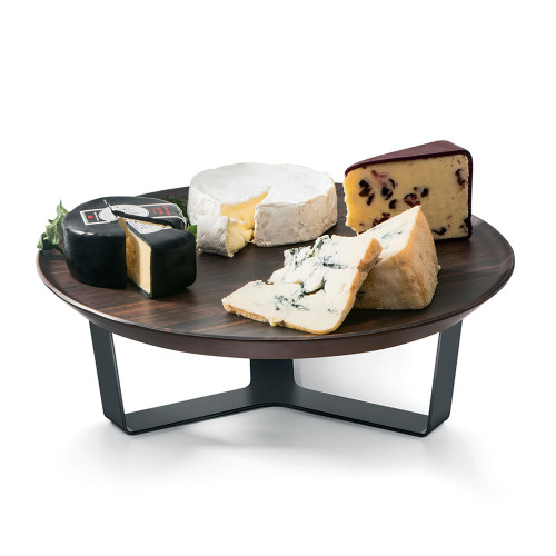 Rosseto SM287 13.3" W Black Stainless Steel Round with Walnut Melamine Tray Forme Tray and Riser Set