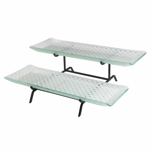 Rosseto GST02WFP 22.5" x 17.75" x 6.5" H Black Rectangular Metal 2-Tier Display Stand