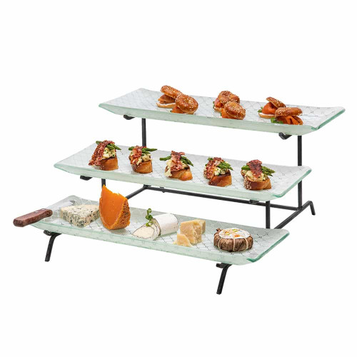 Rosseto GST01WFP 22.5" x 22.6" x 9.25" H Black Rectangular Metal 3-Tier Display Stand