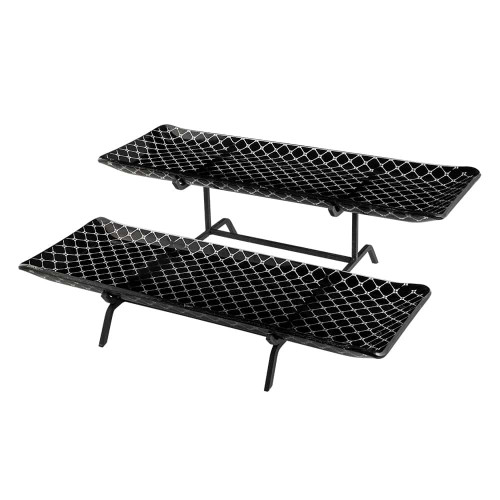 Rosseto GST02BFP 22.5" x 17.75" x 6.5" H Black Rectangular Metal 2-Tier Display Stand