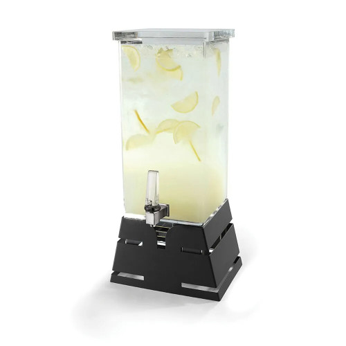 Rosseto LD140 4 Gal. Clear Acrylic Square with Black Matte Stainless Steel Pyramid Base Beverage Dispenser