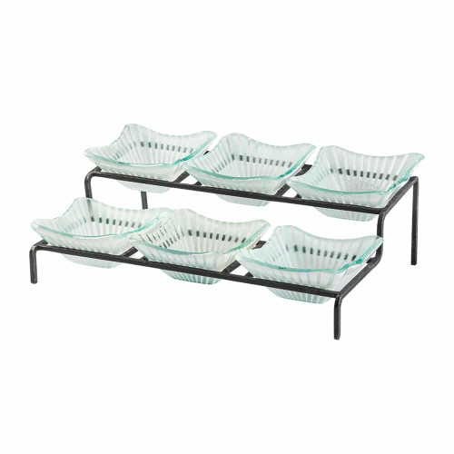 Rosseto GST04WFP 22" x 15.5" x 6.5" H Black Rectangular Metal 2-Tier Display Stand