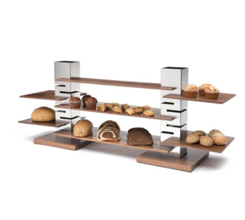 Rosseto SM159 13.75" W Silver Stainless Steel Square with Solid Walnut Base Column Riser