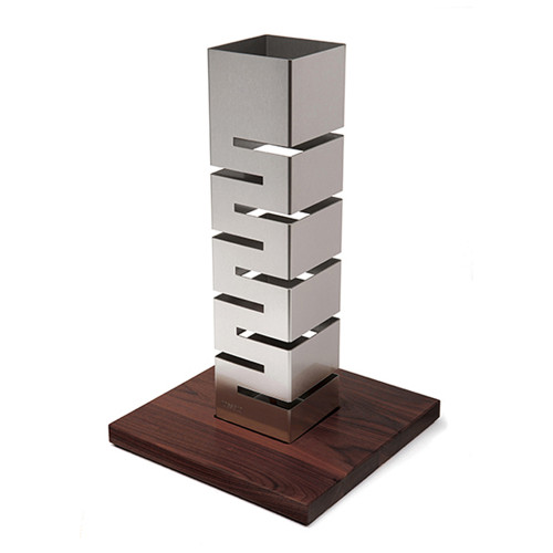 Rosseto SM159 13.75" W Silver Stainless Steel Square with Solid Walnut Base Column Riser