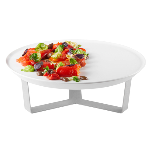 Rosseto SM276 13.31" Dia. Silver Stainless Steel Round with White Melamine Tray Forme Tray and Riser Set