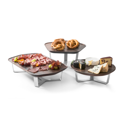 Rosseto SM286 12.2" W Black Stainless Steel Polygon with Walnut Melamine Tray Forme Tray and Riser Set
