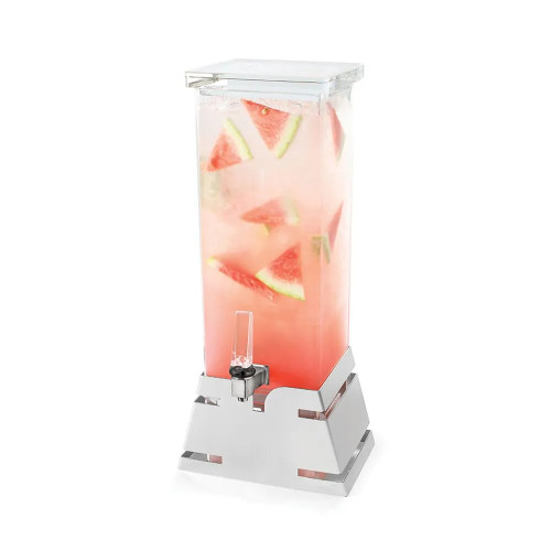 Rosseto LD143 2 Gal. Clear Acrylic Square with Stainless Steel Pyramid Base Beverage Dispenser