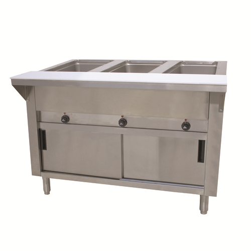 Advance Tabco SW-3E-120-DR 2 Pans Stainless Steel Sealed Well Enclosed Storaged Base Electric Hot Food Table - 120 Volts
