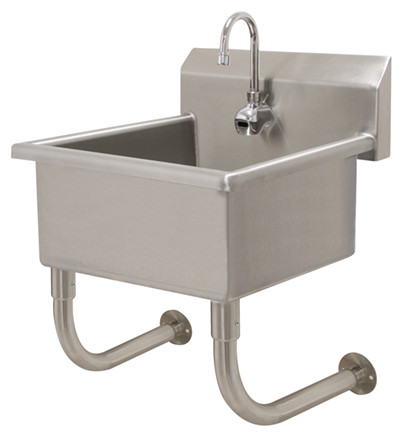 Advance Tabco FC-WM-3119EF 28" W x 16" D x 12" Deep Bowl 16 Gauge Stainless Steel Wall Mounted Service Sink with Electronic Faucet