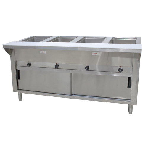 Advance Tabco SW-4E-240-DR 4 Pans Stainless Steel Sealed Well Enclosed Storaged Base Electric Hot Food Table - 208-240 Volts