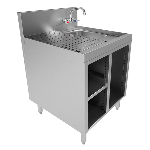 Advance Tabco PRSCS-25-24 24" W x 25" D Open Cabinet Base 7" Splash Prestige Underbar Drainboard Cabinet with sink