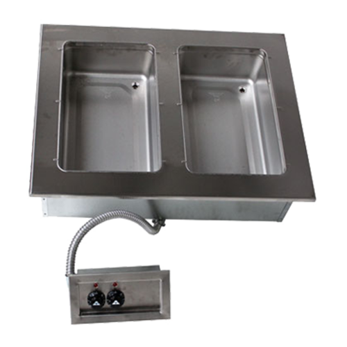 Advance Tabco DISW-2-240 2-Full Size Pan 304 Stainless Steel Drop-In Electric Hot Food Well Unit with Drain - 208-240 Volts