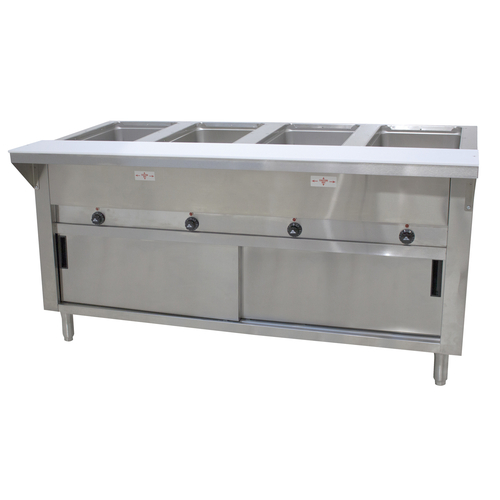Advance Tabco SW-4E-120-DR 4 Pans Stainless Steel Sealed Well Enclosed Storaged Base Electric Hot Food Table - 120 Volts