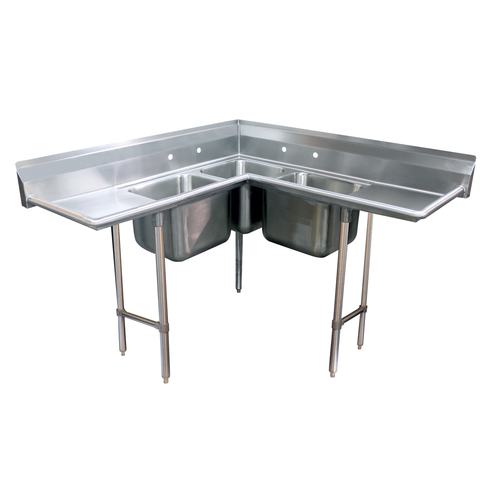 Advance Tabco 94-K8-30D 85" W 16 Gauge 304 Stainless Steel 3-Compartment Corner Sink