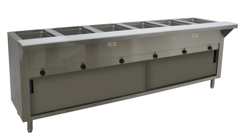 Advance Tabco SW-6E-240-DR 6 Pans Stainless Steel Sealed Well Enclosed Storaged Base Electric Hot Food Table - 208-240 Volts