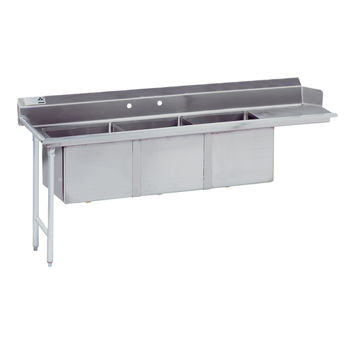 Advance Tabco DTC-3-1620-66L 66" W 16 Gauge 304 Stainless Steel Straight Left Dish Machine Dishtable with 3-Compartment Sink