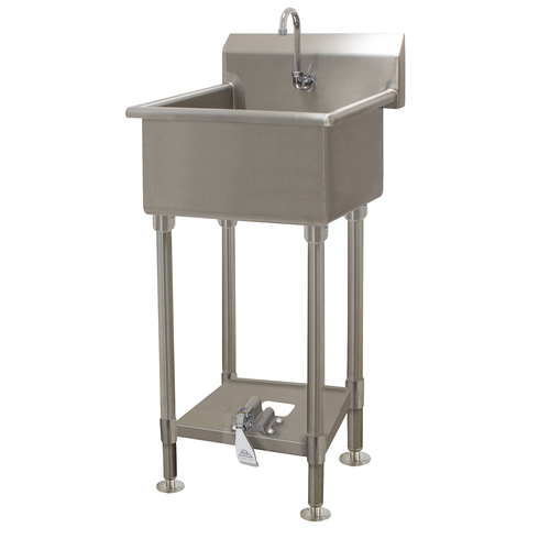 Advance Tabco FS-FM-2721FV 24" W x 18" D x 12" Deep Bowl Freestanding Service Sink with Toe-Operated Push Valve