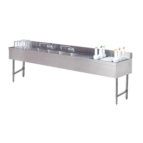 Advance Tabco CRC-84C-R 96" W x 21" D x 33" H Stainless Steel 4 Sinks Underbar Basics Combination Unit